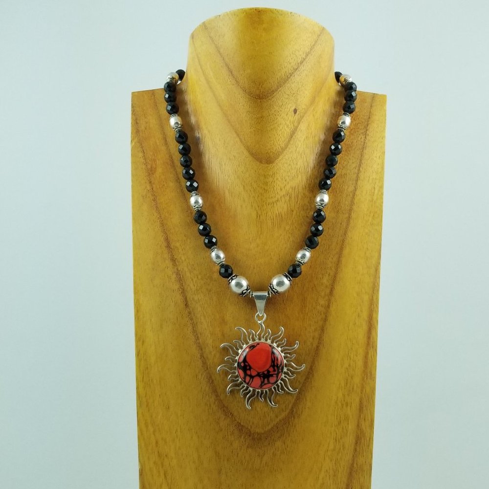Red Coral and Black Onyx Necklace